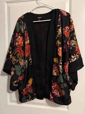 H&M Black Floral Kimono Jacket with Multicolor Blooms